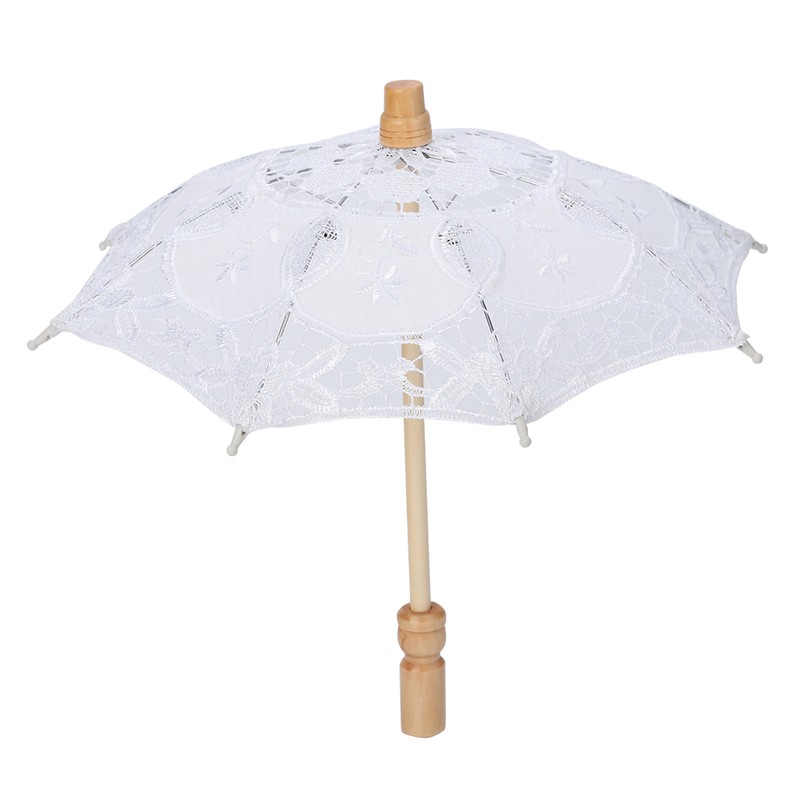 Handmade Lace Flower Embroidery Parasol Wedding Bride Photography Umbrella White