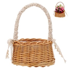 Handmade Wicker Wicker Basket Rattan Basket Flower Girl Basket Fruit Basket Wicker Basket Braided Flower Baskets Picnic Basket Wicker Basket Woven Basket for Wedding Table Decoration Country House