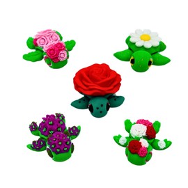 5-Piece Mini Flower Fidget Turtle Animals - Cute Little Articulated Fidget Toy Figures, Flexible, Fun for Office, Class, Work, or Decoration