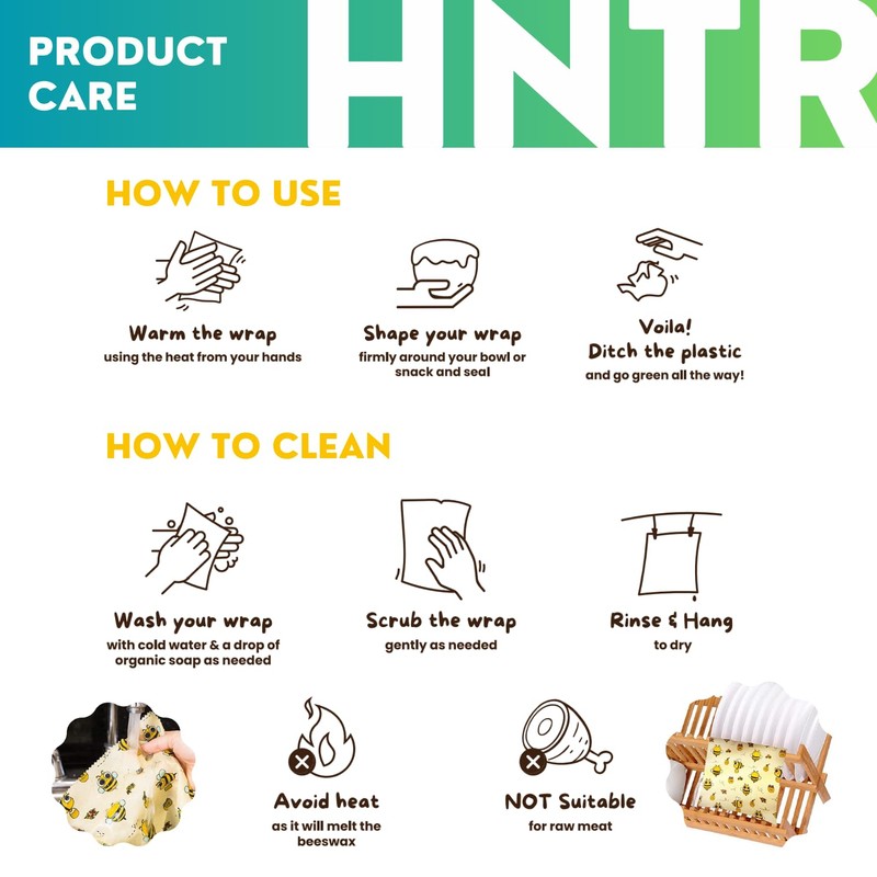 HNTR Organic Beeswax Wraps - Set of 8 | 4