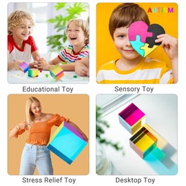 iKeelo Colour Cube (50mm) with Stand -Cyan, Magenta & Yellow Cube - Illustrates Subtractive Colour Model - Novelty Educational STEM Toy for Birthdays and Christmas