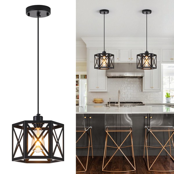XSDeTu 2 Pack Farmhouse Pendant Lights, Modern Black Hanging Light
