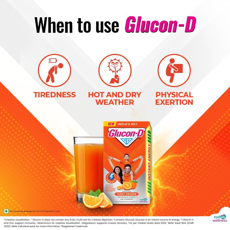 Glucon-D Instant Energy Health Drink Tangy Orange - 1kg Refill