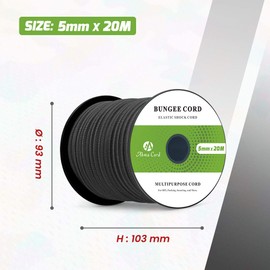 Abma Cord Expander Rope, Highly Elastic Rubber Rope, 100% Stretch Tarpaulin Rope, Tension Rope (10m, 20m), black