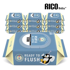 Ricobaby Ready to Flush Flushable Bidet Wipes Cap Type 60 sheets x 10 packs / 리꼬베이비 레디투플러쉬 변기에 버리는 비데물티슈 캡형 60매 x 10팩