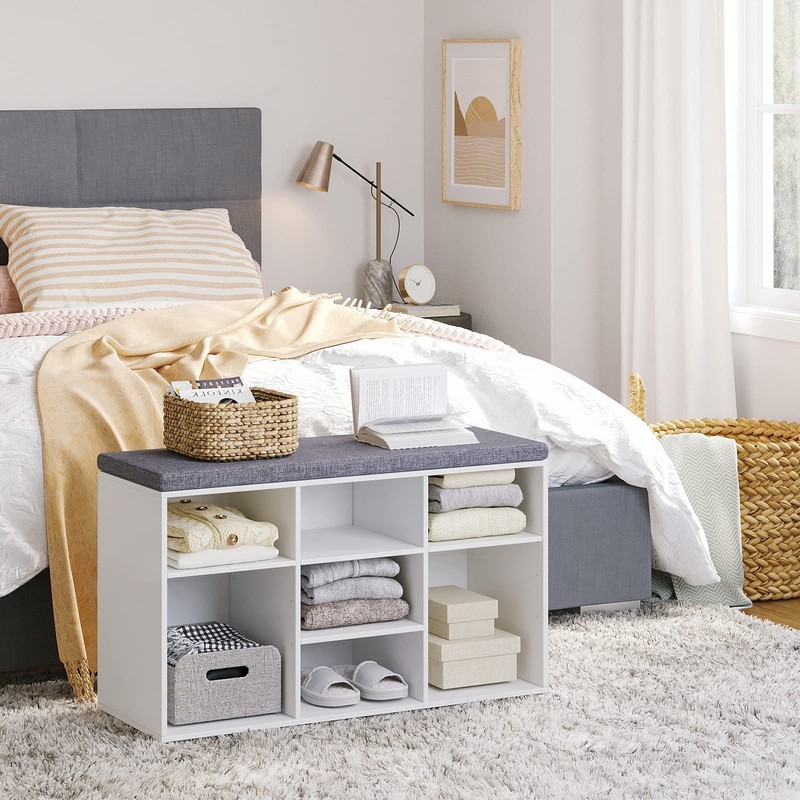 DINZI LVJ Shoe Storage Bench with Cushion, Cubby Shoe Rack