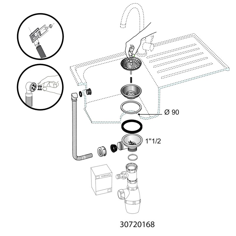 Wirquin 30723117 Drain Fitting for Sinks ø90 mm Diameter 1