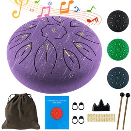 Oun Nana Steel Tongue Drum 6 Inches 11 Notes Rain Drum for Outside Garden, Hand Drum Musical Instruments with Drumsticks, Holder, Finger Paddle, Music Book, Travel Bag for Adults Kids