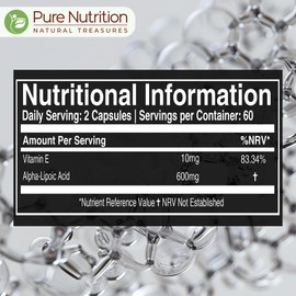 Pure Nutrition Alpha Lipoic Acid 600mg + Vitamin E | 120 Caps | Powerful Antioxidant to Support Nerve & Heart Health*. | Non-GMO