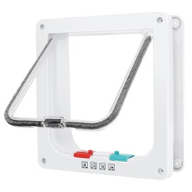 Cat Door, Safety Pet Door with 4 Way Lock, Weatherproof & Easy Installation Cat Flap Door for Interior Exterior Door, Window, Wall(Medium, 5.9in x 6.1in Flap)