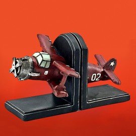 Bellaa 24230 Decorative Bookends Vintage Airplane Book Ends Industrial Rustic Non-Skid Shelves Support Aircraft Collection Models for Home 10 inch