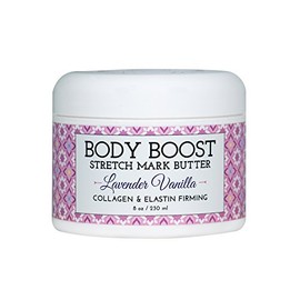 Body Boost - Mantequilla elástica de lavanda y vainilla (8 onzas), tratamiento de estrías y cicatrices, seguro para embarazo y lactancia, con manteca de karité