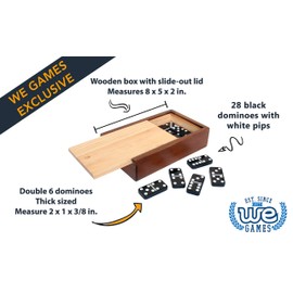 WE Games Custom Color Logo or Image Double 6 Black Dominoes Set in Wooden Case