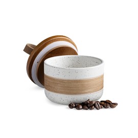 Miamolo Small Ceramic Jar with Lid, Coffee Container Canister Kitchen Food Storage Jars for Spice Sugar Tea Bag, Stackable Decorative Jars for Countertop, White & 5 fl.oz