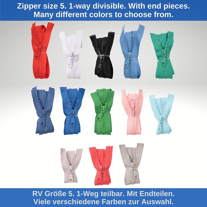 Separable Zipper, 2 Pack, 45cm Rail Length, in White, 1-Way