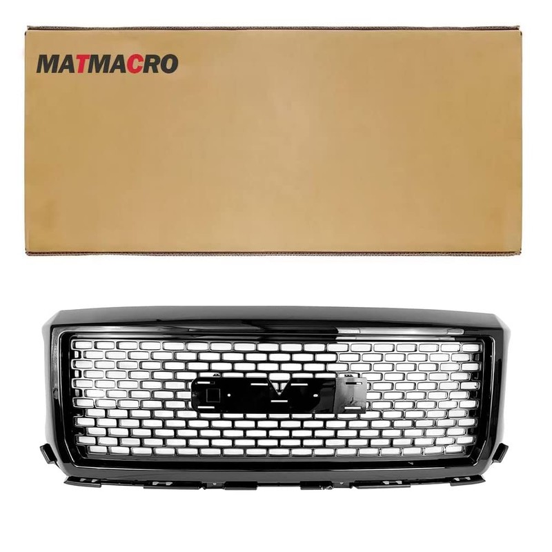 MATMACRO Gloss Black Grille For GMC Sierra 1500 Front Bumper