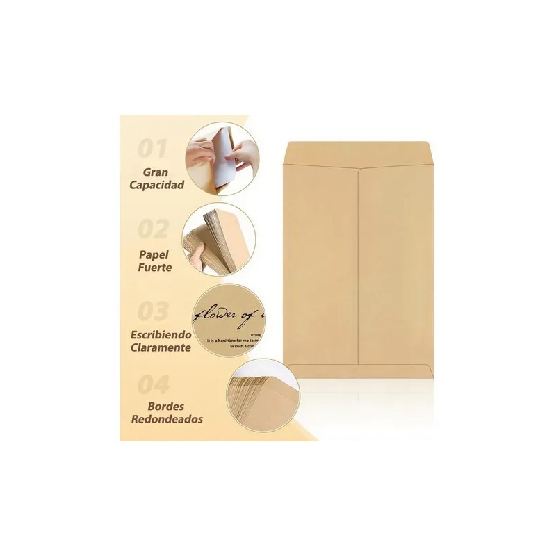 Sobres de Papel Kraft A4 Pack 100 Ecológicos Amarillos