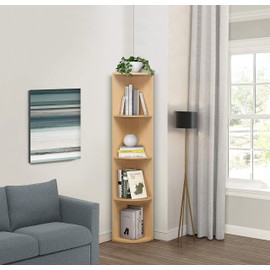 Kings Brand Furniture - 4 Tier Corner Shelf Unit, Display Storage Shelves Bookcase, Natural