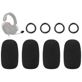 SOULWIT 4Pcs Protective Microphone Foam Cover Pop Filter for Hyperx Cloud/Alpha/Chat/Core/Flight/Mini/Orbit/Revolver/Stinger Series Headphones, Mic Cover WindScreen for Hyperx Cloudx Headset - Black