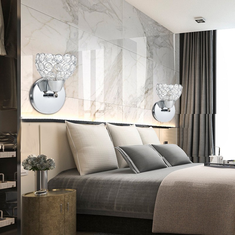 Crystal Wall Sconces Modern Wall Lamp E26 Socket Round Bedroom