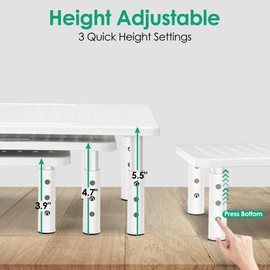 La Jaco White Monitor Stand Risers for 2 Monitors, 3 Height Adjustable Monitor Stand with Pen Holder, Dual Monitor Riser Laptop Riser for Office, Home, School Supplies, 2 Pack