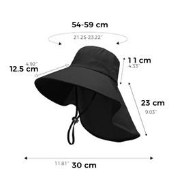 Sombrero de Sol para Mujer, Gorra de Protección Solar UV UPF 50+ con Ala Ancha, Plegable, Agujero para Cola de Caballo y Cortinilla para Nuca, Ideal para Senderismo (MX/US, Alfa, Talla única, Negro)