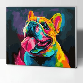 Komking Paint by Numbers Kit for Kids Adult Framed, Paint by Number Kits on Canvas Number Painting Kits Animal Theme, Color Bulldog 12x16inch