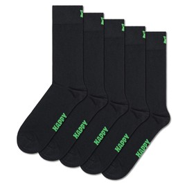 Happy Socks Solid Colourful Crew Sock Sets Various Colours for Men and Women, 5-Pack Solid Black