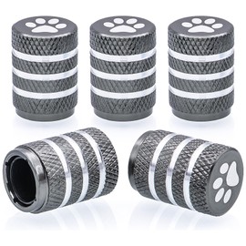 MEAJOO 5PCS Cat Dog Paw Tire Valve Stem Caps, Premium Alloy Stem Covers, with Plastic Liner Corrosion Resistant Leak-Proof, Universal for Cars, SUVs, Bikes, Trucks and Motorcycles (Gray)