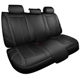 CAR PASS Luxury Faux Leather Back Rear Seat Covers, Waterproof Anti Slip Carbon Fiber Seat Bench Cushion Breathable Sporty Backseat Row Protector Universal Fit for Sedans SUVs Vans Trucks,Solid Black