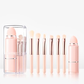 8 Piece Makeup Brush Set, Portable 8 in 1 Brush Set, Face Powder, Blush, Concealer, Eyes, Travel Makeup Brush Set, Small Multifunctional Cosmetic Brushes with Portable Case (Orange)