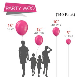 PartyWoo Hot Pink Balloons 140 pcs Different Sizes of 18 12 10 5 Inch Magenta Fuchsia Dark Pink Balloon Arch Kit Garland for Valentine's Day Baby Shower Princess Birthday Party Decorations Pink-Y12