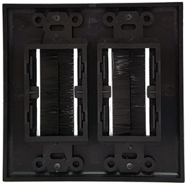 Double 2 Gang Black Wall Plate Black Brush Style Opening Pass through Low Voltage Cable Plate In-Wall Installation for Cable, TV, Speaker Wires, Coaxial Cables, HDMI Cables, Network and Security Wires