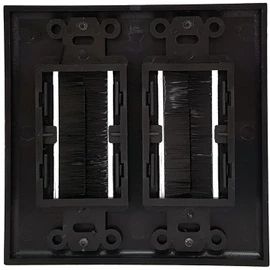 Double 2 Gang Black Wall Plate Black Brush Style Opening Pass through Low Voltage Cable Plate In-Wall Installation for Cable, TV, Speaker Wires, Coaxial Cables, HDMI Cables, Network and Security Wires