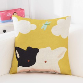 YunJeude Cushion Cover 17.7 x 17.7 inches (45 x 45 cm), Set of 4, Linen, Stylish, Nordic, Cute, Animal Pattern, Different Pattern, Flax, Natural, Modern, Simple, Zipper, Interior, Home Decoration,