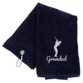 Always Looking Good Golf Towel for Grandad Navy Luxury Velour 50cm x 40cm Custom Embroidered Golf Towel with Carabiner Clip Gift- Golf Gifts for Grandad