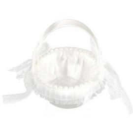 CHILDWEET Elegant Wedding Lace Flower Girl Basket with Bowknot for Petals Candy Floral Storage for Weddings Birthdays Special Events No Burrs Easy to Carry