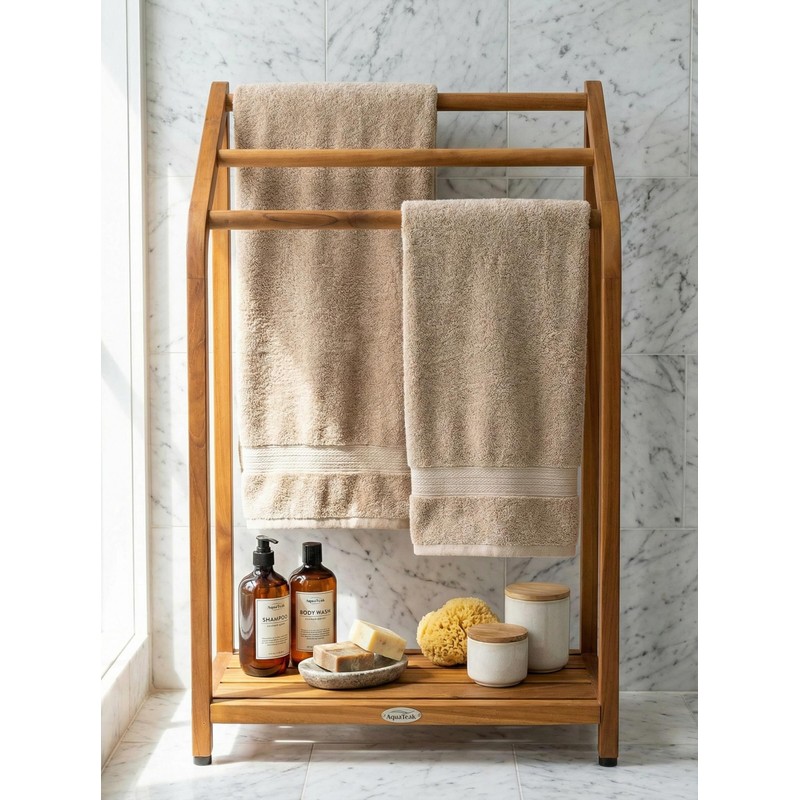 The Original Sula Versatile Teak Towel Rack - A. Towel