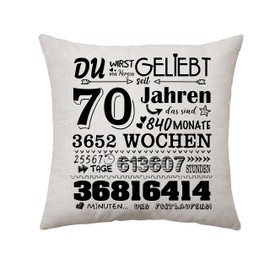 Decorative Cushion Covers, Birthday Gift for Men and Women, 6–50th Birthday, Gifts for Mum Aunt Dad Grandma Grandpa Sister Friend, Gifts for Her, Gifts Ideas, 45 x 45 cm (70th)