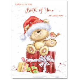 doodlecards To Both of You Christmas Card Cute Bear on Parcel Medium Size Christmas Card for To Both of You with Plain Envelope