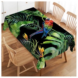 Walmsco Tablecloth Parrot Green Jungle Leaves Decor For Dining Room Kitchen Rectangular Table Cover 132 * 178cm