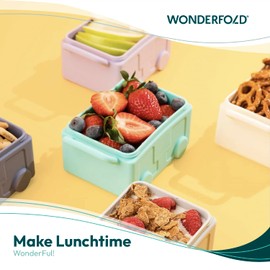 WONDERFOLD WonderBowl Portable Meal Prep Container and Travel Bowl - Resilient Colorful Microwave- and Dishwasher-Safe Silicon with Secure Strap On-the-Go, Lake Teal