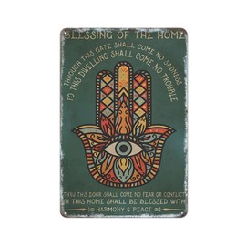 Funny Metal Sign Yoga Hamsa Bless Your Home Retro Decor Art Sign Home Kitchen Bar Cafe Club Cave Wall Decor Yoga Tin Sign 8x12 Inch
