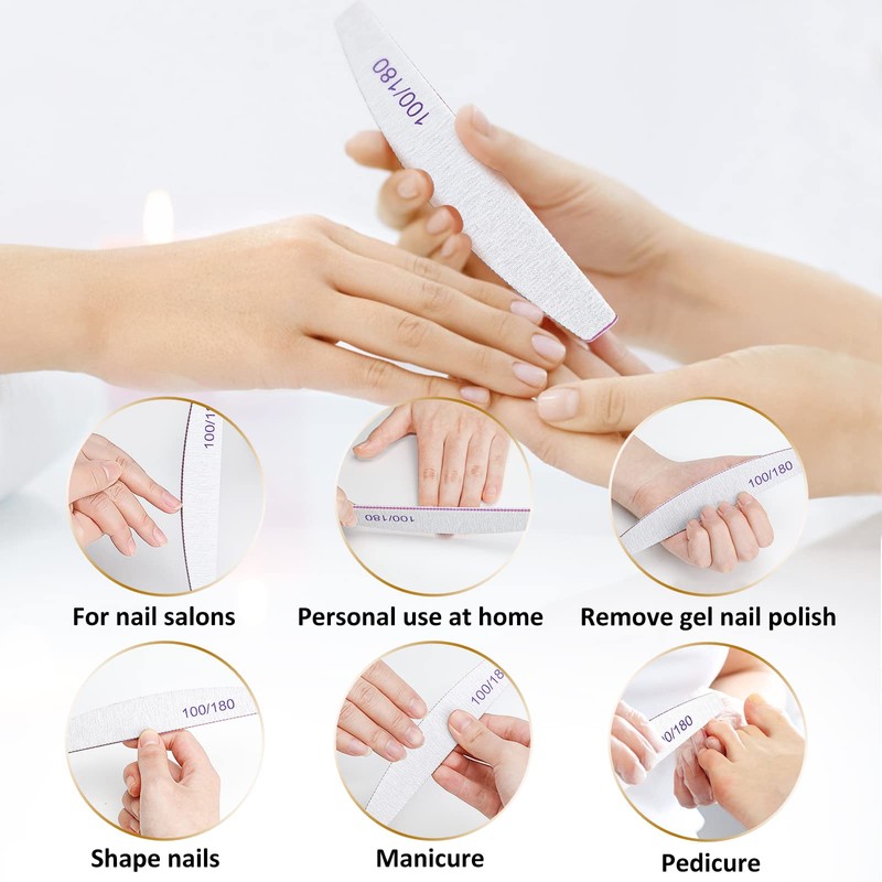 Nail Files, 16pcs Professional Nail Files, 100/180 Grit Double-Sided Emery