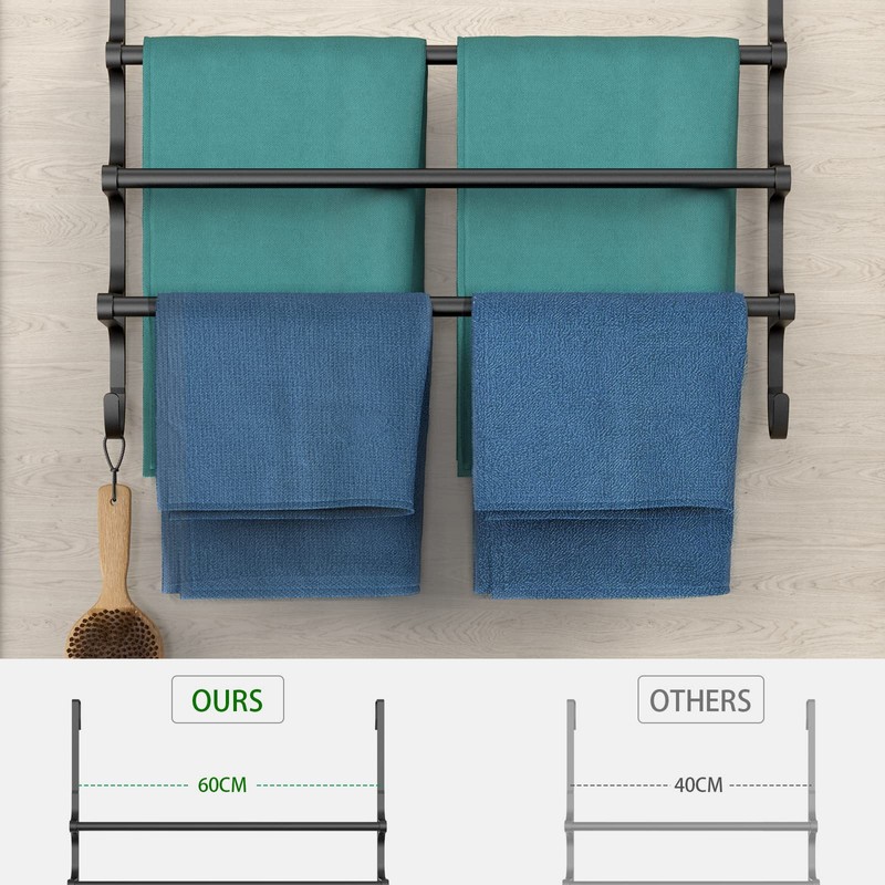Over The Door Towel Rack, Extendable Triple Towel Storage Holder