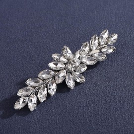 Lenjicons Luxury Flower Rhinestone Wedding Hair Clips French Rhinestone Hair Barrettes Elegant Crystal Handmade Bridal Headpiece Bridal Hair Clips for Women (silver)