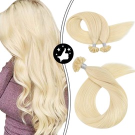 Moresoo Keratin Hair Extensions Real Hair 18 Inch Utip Hair Extensions Human Hair Color #613 Bleach Blonde U Tip Hair Remy Hair Extensions Pre Bonded Hair Extensions 50S 50G