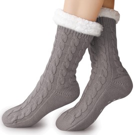 Effeet Cuddly Socks Warm Women Men Stopper Socks Non-Slip Slippers Thick Socks Winter Hut Socks Gift Fluffy Christmas Socks, gray