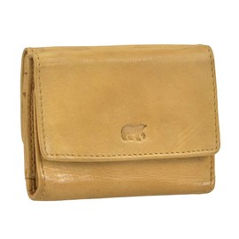 Bear Design Leather Mini Wallet 10 x 7.5 cm Ochre Yellow, yellow