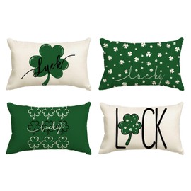 AVOIN colorlife St Patrick's Day Lucky Clover Throw Pillow Covers, 12 x 20 Inch Green Luck Decoration for Sofa Couch Set of 4